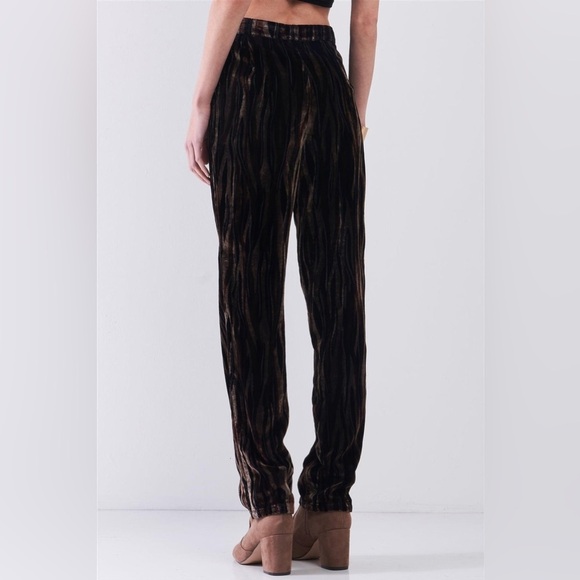 NWT-Retro Brown Tiger Stripe Print Velvet Buttoned High Waist Balloon Pants - Picture 5 of 8